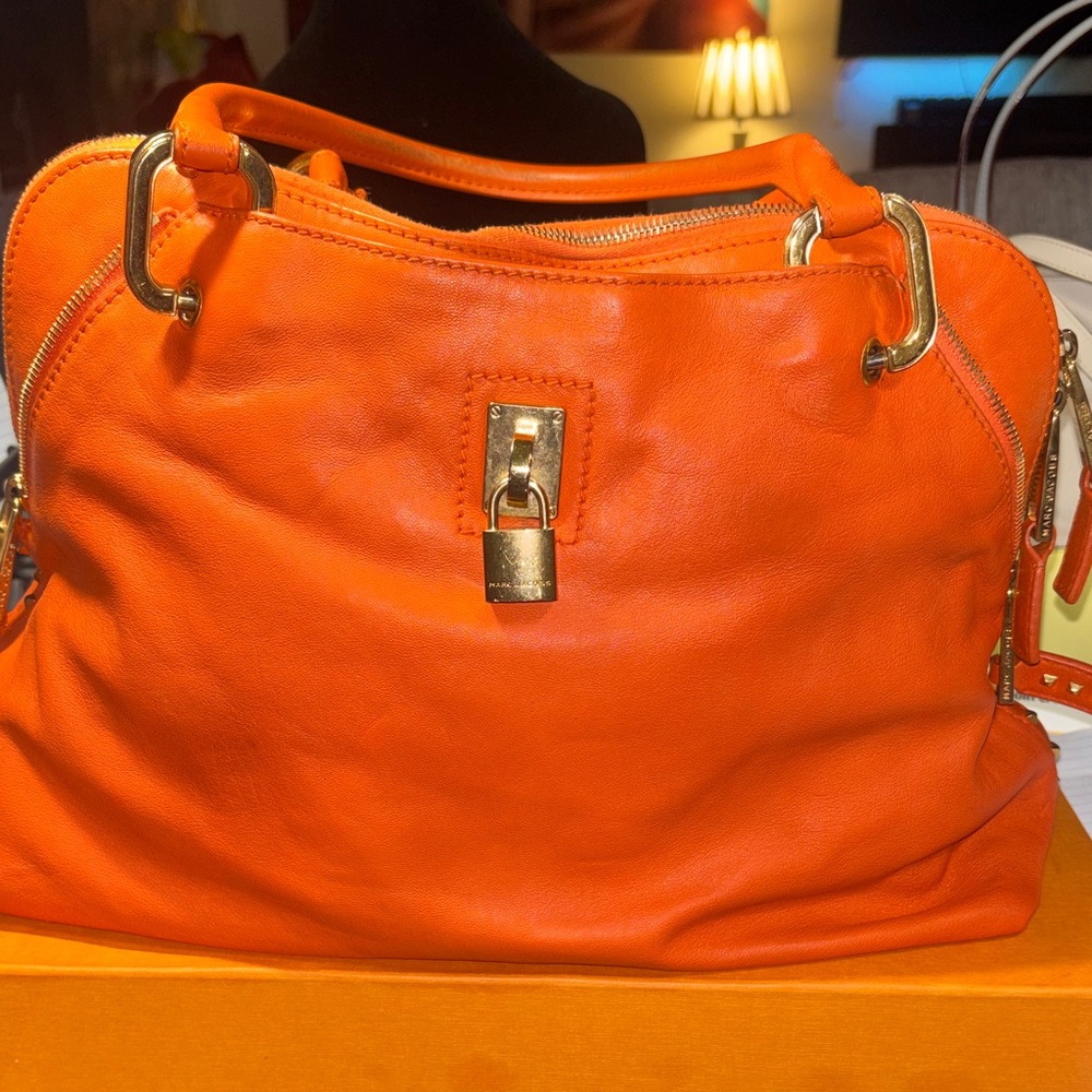 Marc Jacobs Orange Leather Shoulder Bag with Gold Hardware